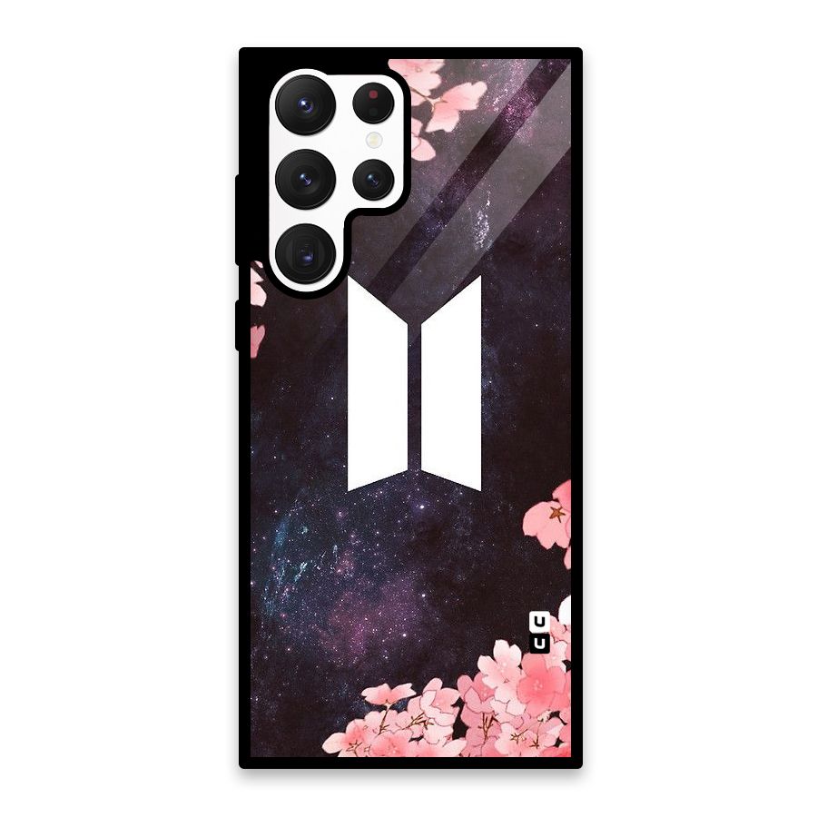 Cherry Blossom Pause Design Glass Back Case for Galaxy S22 Ultra 5G