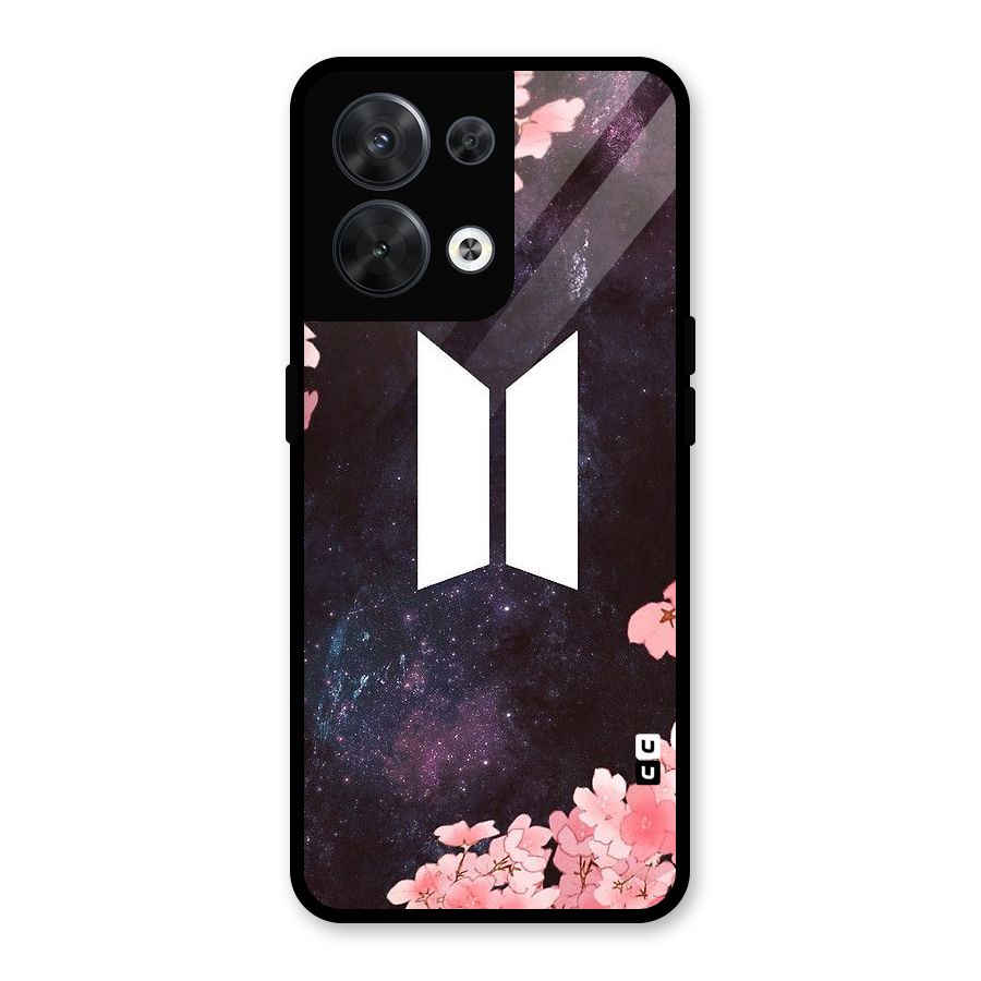 Cherry Blossom Pause Design Glass Back Case for Oppo Reno8 5G
