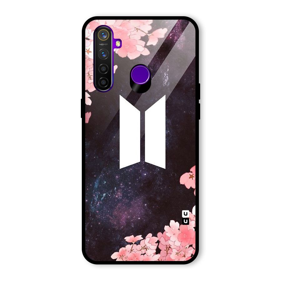 Cherry Blossom Pause Design Glass Back Case for Realme 5 Pro