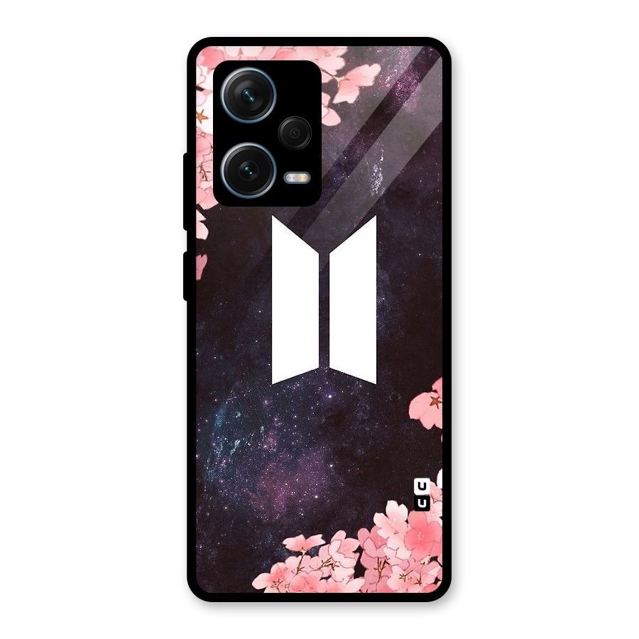Cherry Blossom Pause Design Glass Back Case for Redmi Note 12 Pro Plus 5G