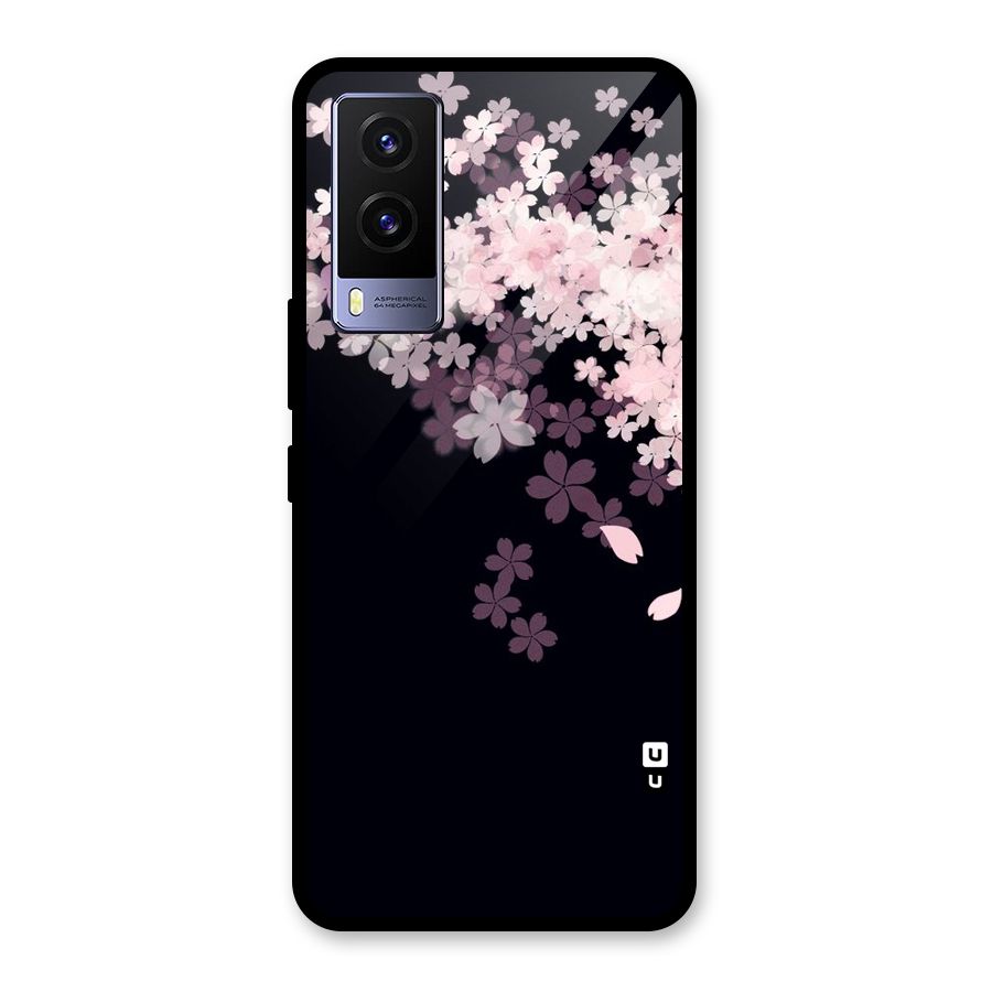 Cherry Flowers Pink Glass Back Case for Vivo V21e 5G
