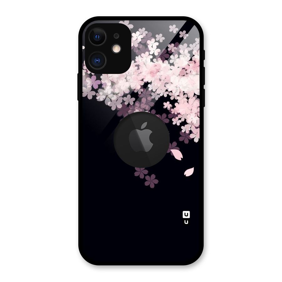 Cherry Flowers Pink Glass Back Case for iPhone 11 Logo Cut