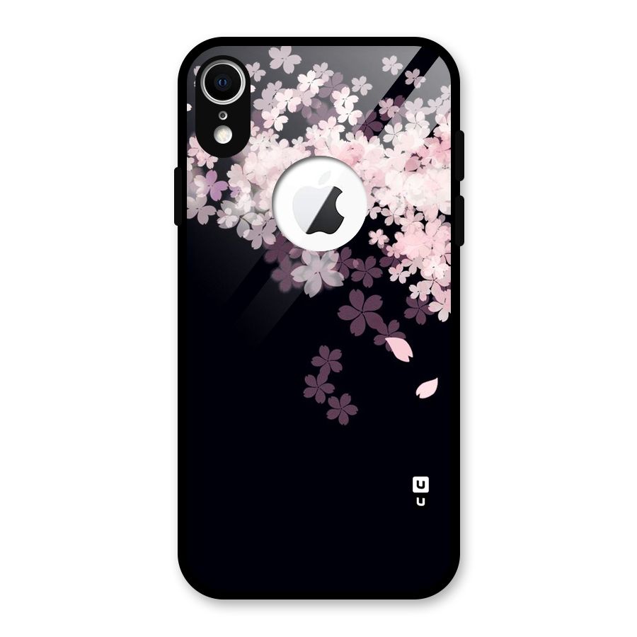 Cherry Flowers Pink Glass Back Case for iPhone XR Logo Cut
