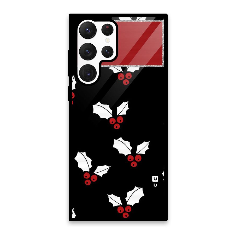 Cherry Leaf Design Glass Back Case for Galaxy S22 Ultra 5G