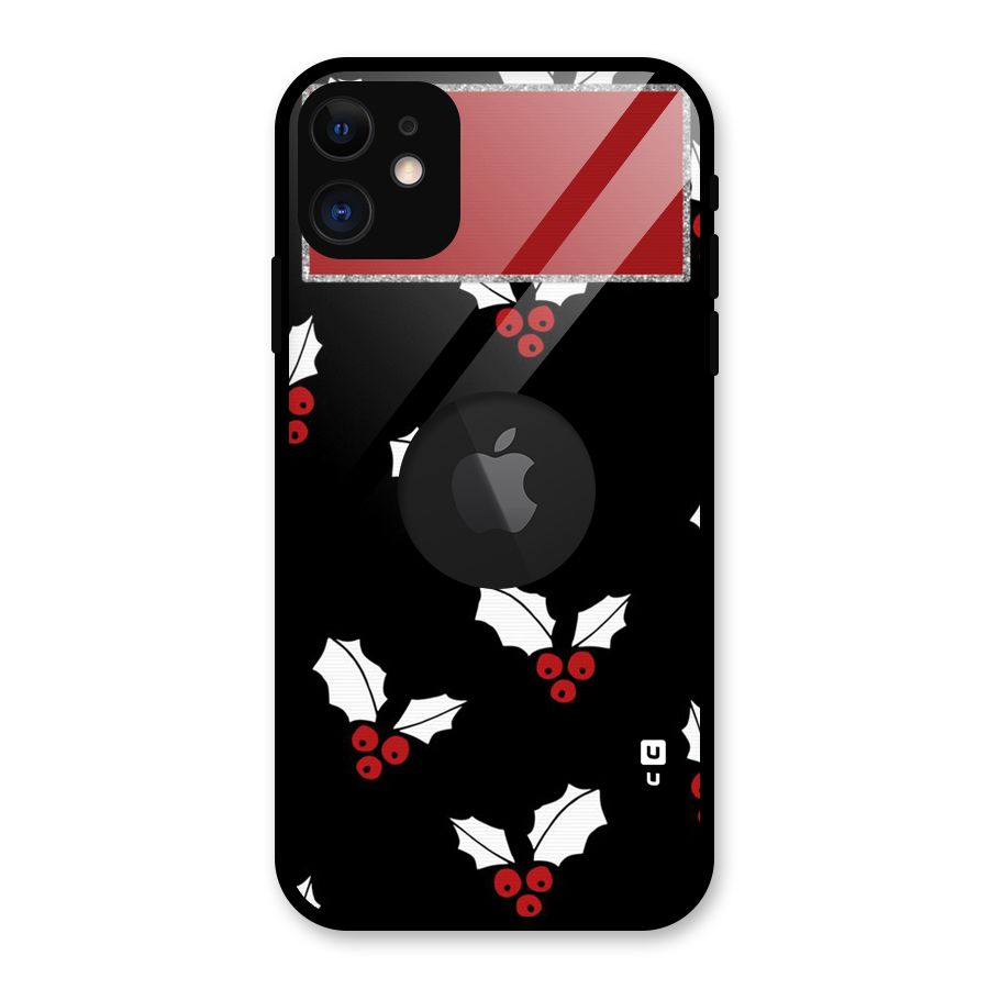 Cherry Leaf Design Glass Back Case for iPhone 11 Logo Cut
