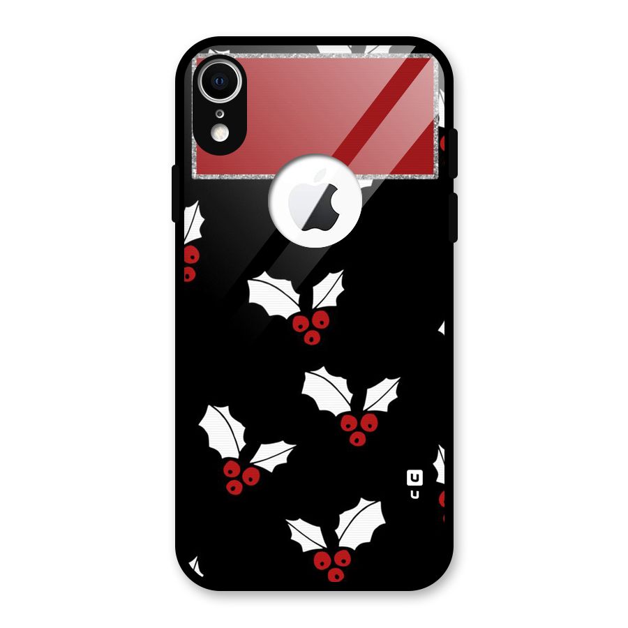 Cherry Leaf Design Glass Back Case for iPhone XR Logo Cut