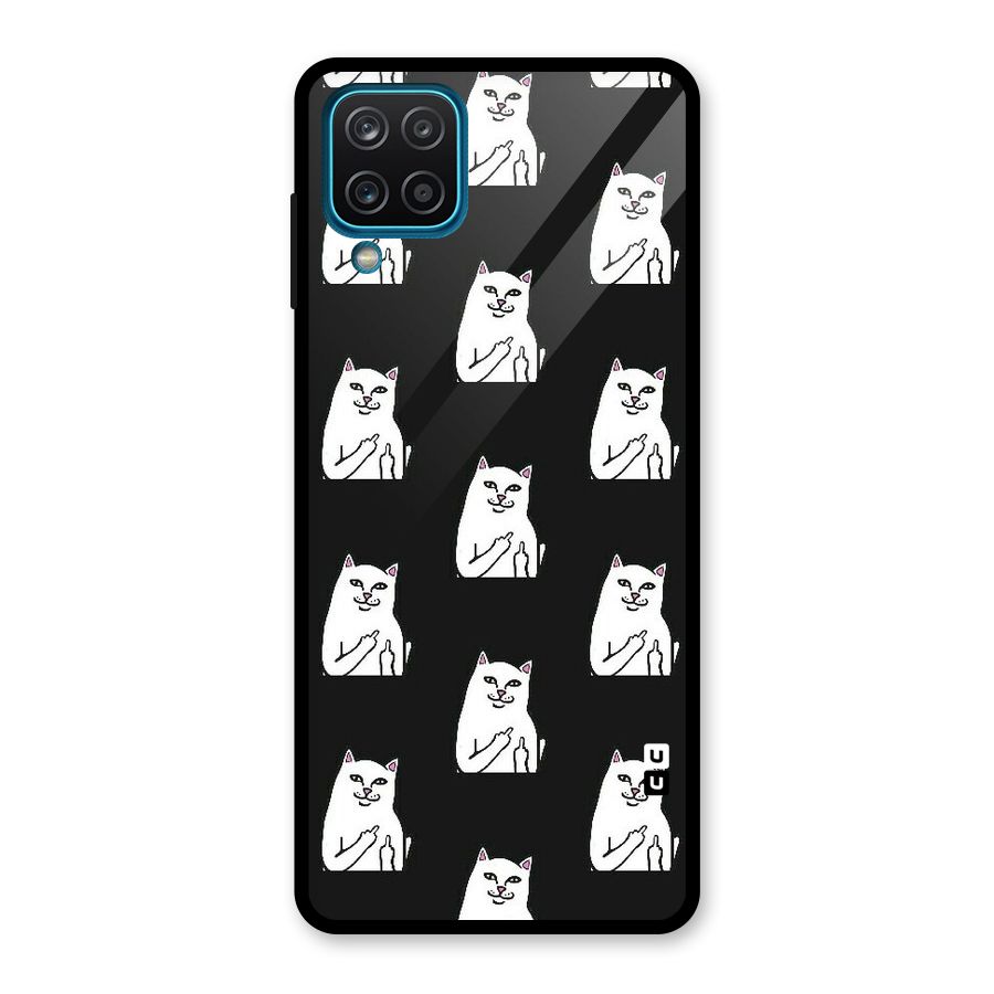 Chill Cat Pattern Glass Back Case for Galaxy A12