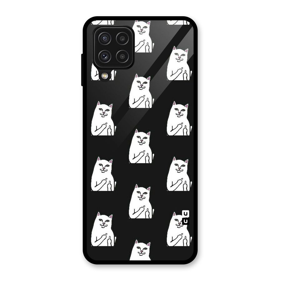Chill Cat Pattern Glass Back Case for Galaxy A22 4G