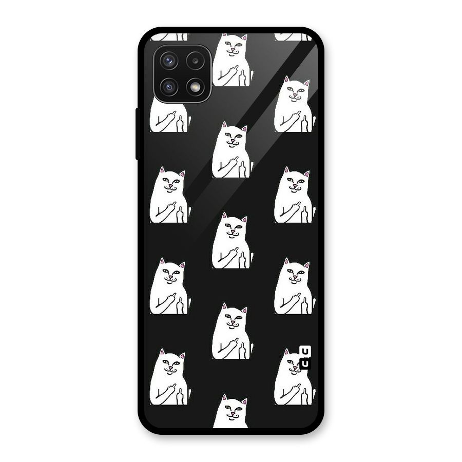 Chill Cat Pattern Glass Back Case for Galaxy A22 5G