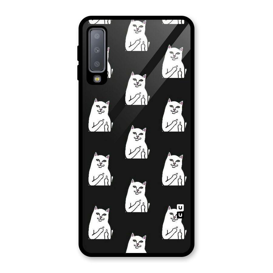 Chill Cat Pattern Glass Back Case for Galaxy A7 (2018)