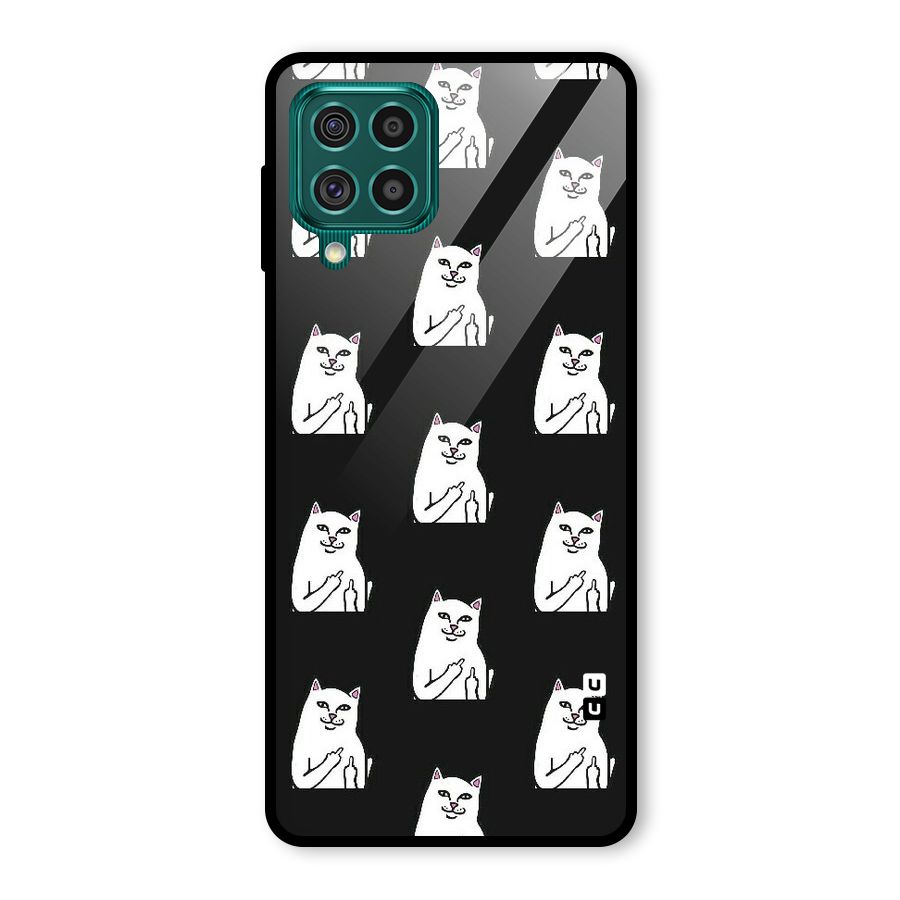 Chill Cat Pattern Glass Back Case for Galaxy F62