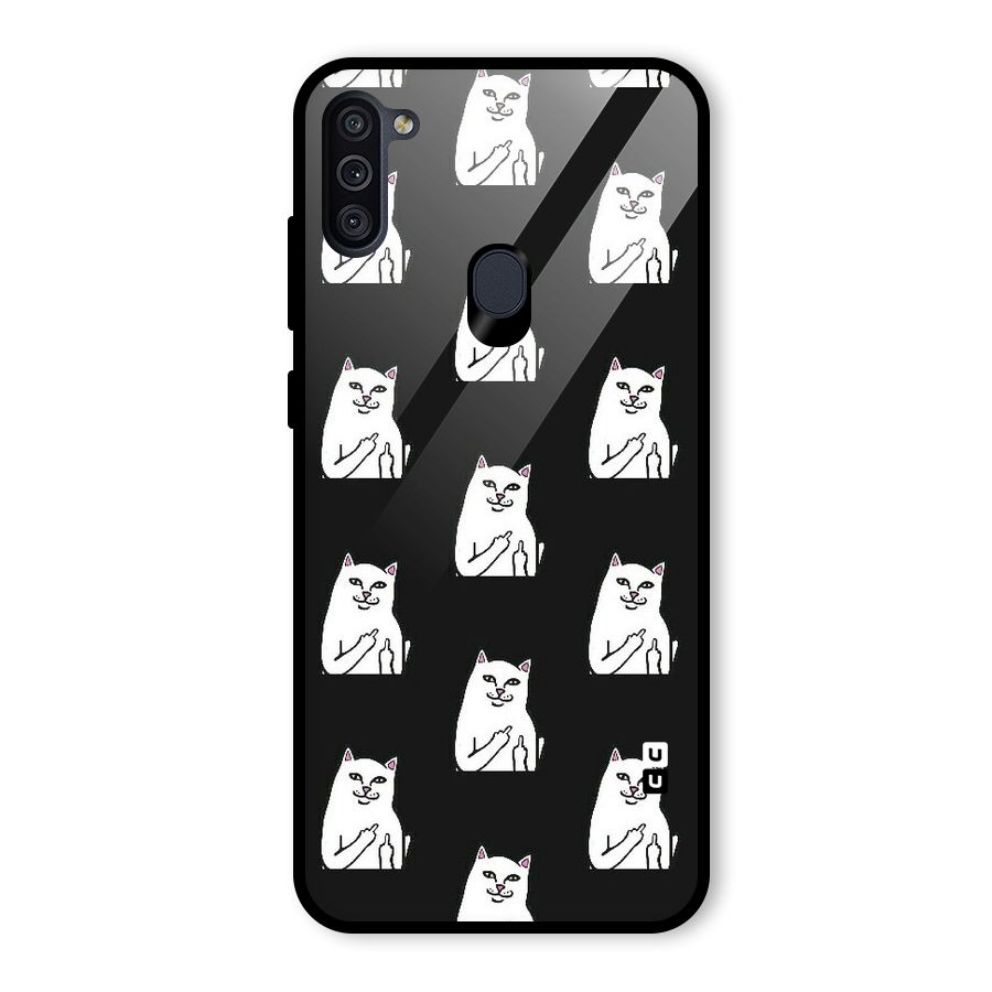 Chill Cat Pattern Glass Back Case for Galaxy M11