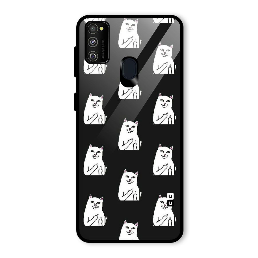 Chill Cat Pattern Glass Back Case for Galaxy M30s