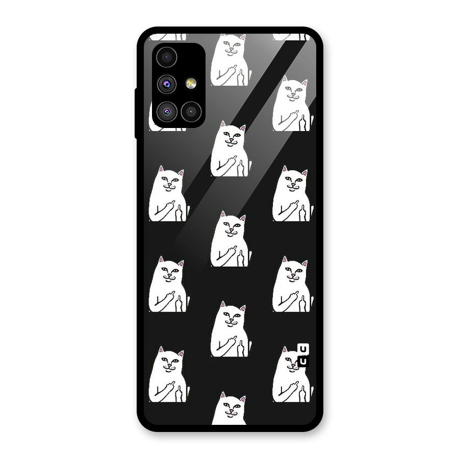 Chill Cat Pattern Glass Back Case for Galaxy M51