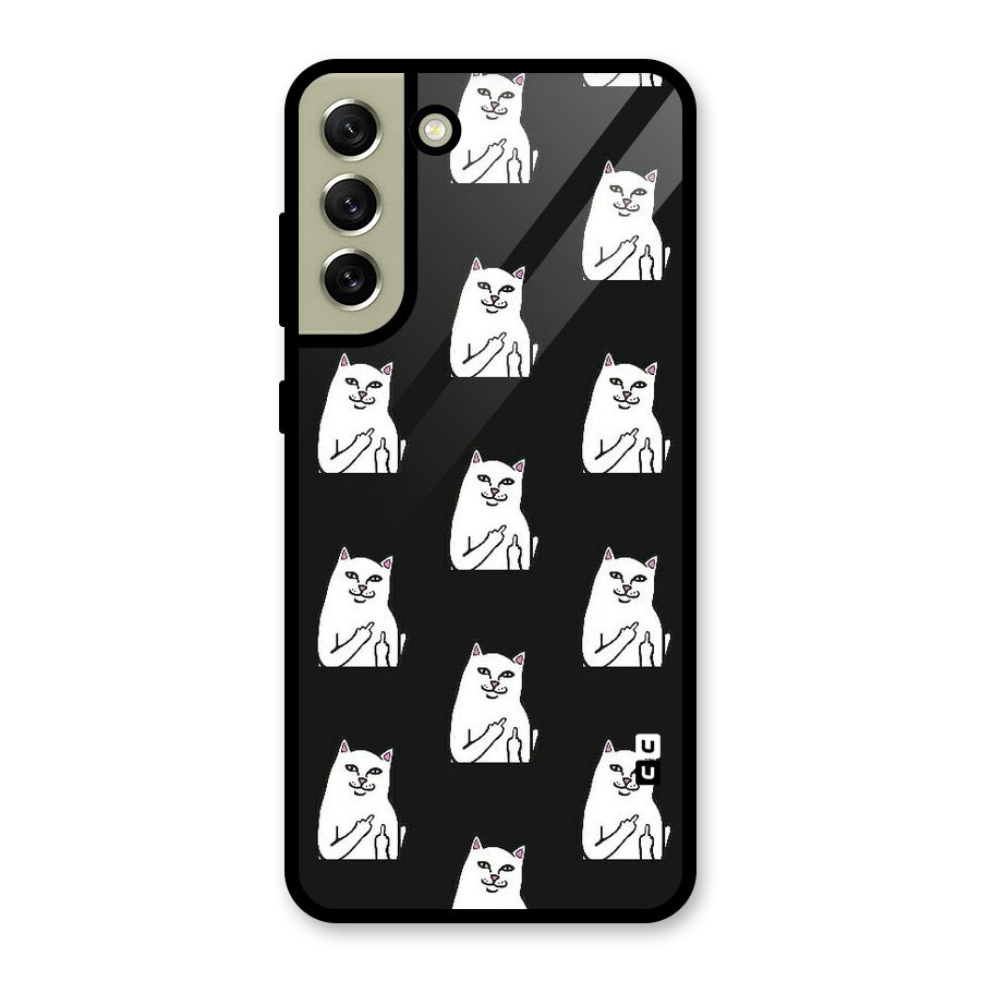 Chill Cat Pattern Glass Back Case for Galaxy S21 FE 5G