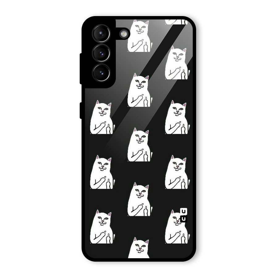 Chill Cat Pattern Glass Back Case for Galaxy S21 Plus