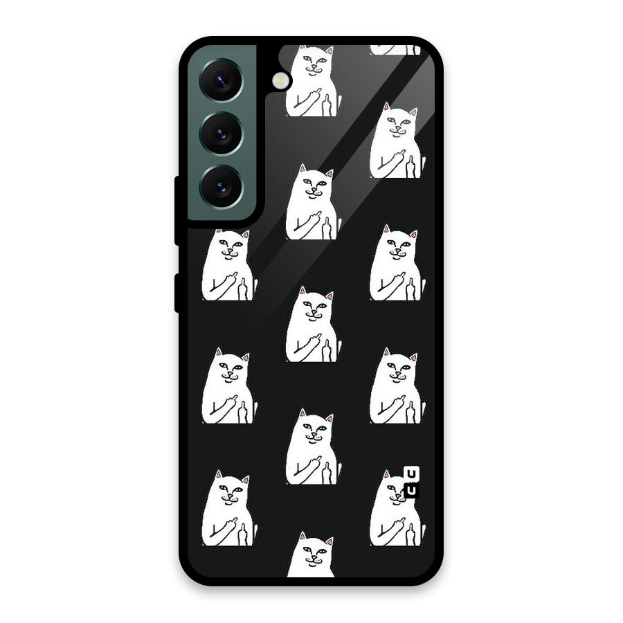 Chill Cat Pattern Glass Back Case for Galaxy S22 5G