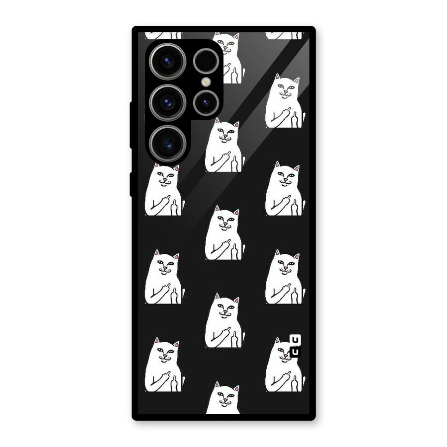 Chill Cat Pattern Glass Back Case for Galaxy S23 Ultra