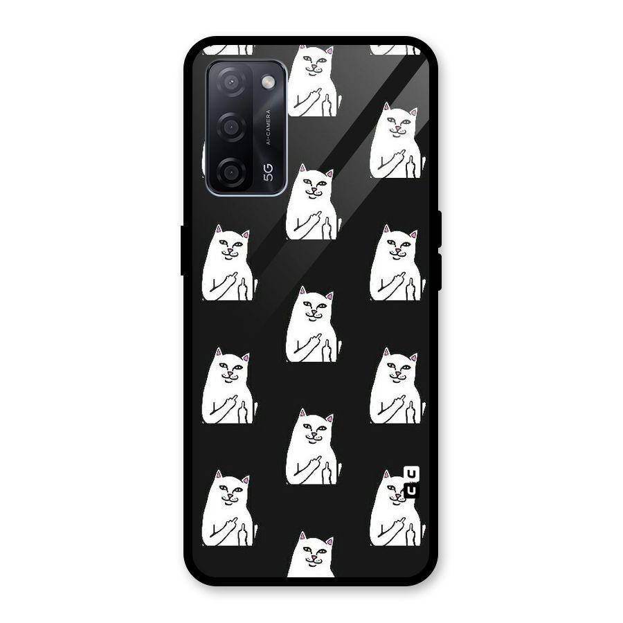 Chill Cat Pattern Glass Back Case for Oppo A53s 5G