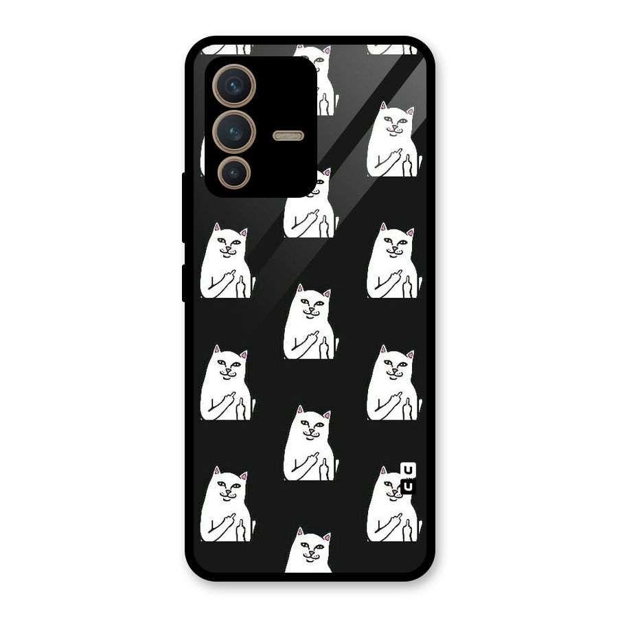 Chill Cat Pattern Glass Back Case for Vivo V23 5G