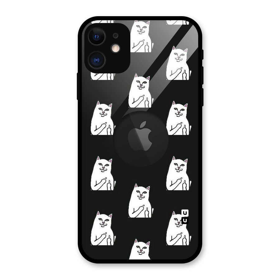 Chill Cat Pattern Glass Back Case for iPhone 11 Logo Cut