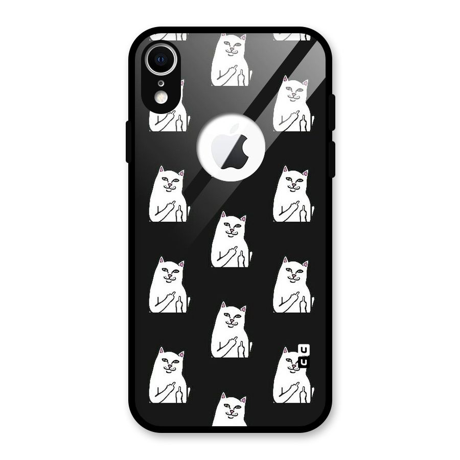 Chill Cat Pattern Glass Back Case for iPhone XR Logo Cut
