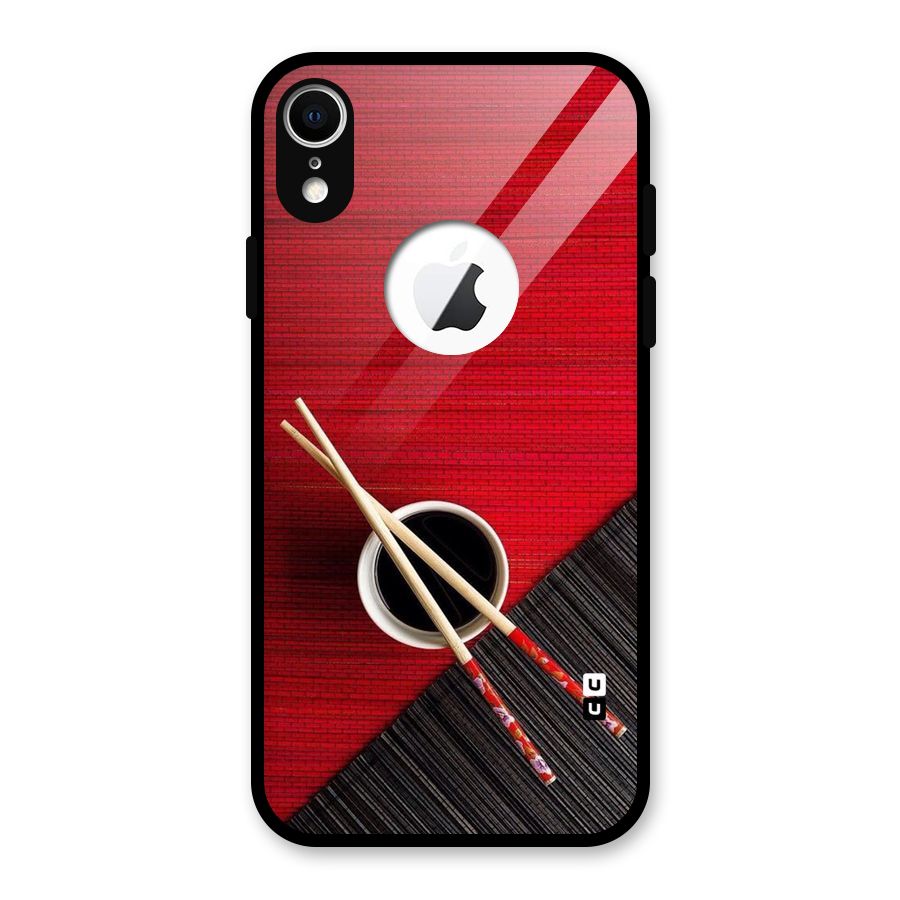 Chopstick Design Glass Back Case for iPhone XR Logo Cut