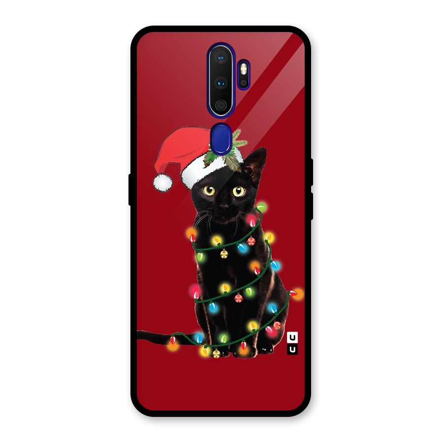 Christmas Cap Cat Glass Back Case for Oppo A9 (2020)
