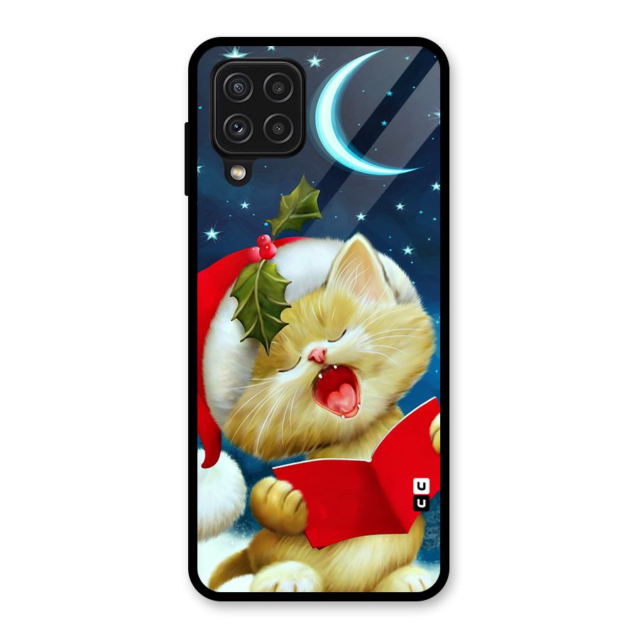 Christmas Cat Glass Back Case for Galaxy A22 4G