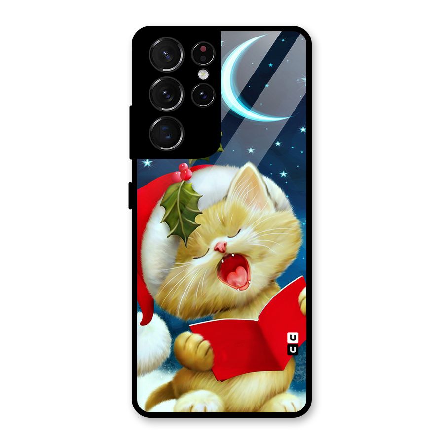 Christmas Cat Glass Back Case for Galaxy S21 Ultra 5G