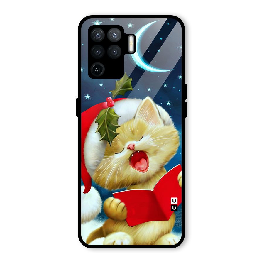 Christmas Cat Glass Back Case for Oppo F19 Pro