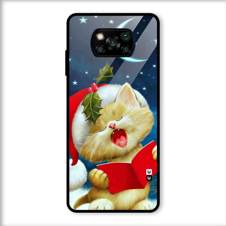 Christmas Cat Glass Back Case for Poco X3