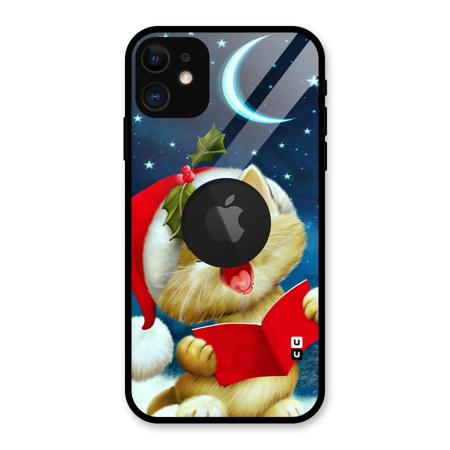 Christmas Cat Glass Back Case for iPhone 11 Logo Cut