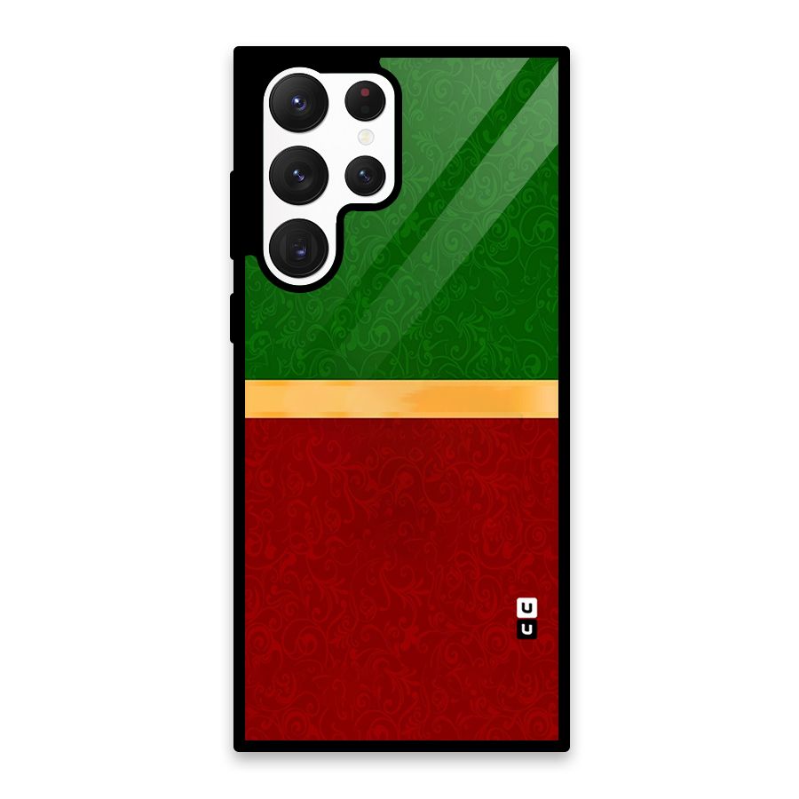 Christmas Colors Stripe Glass Back Case for Galaxy S22 Ultra 5G