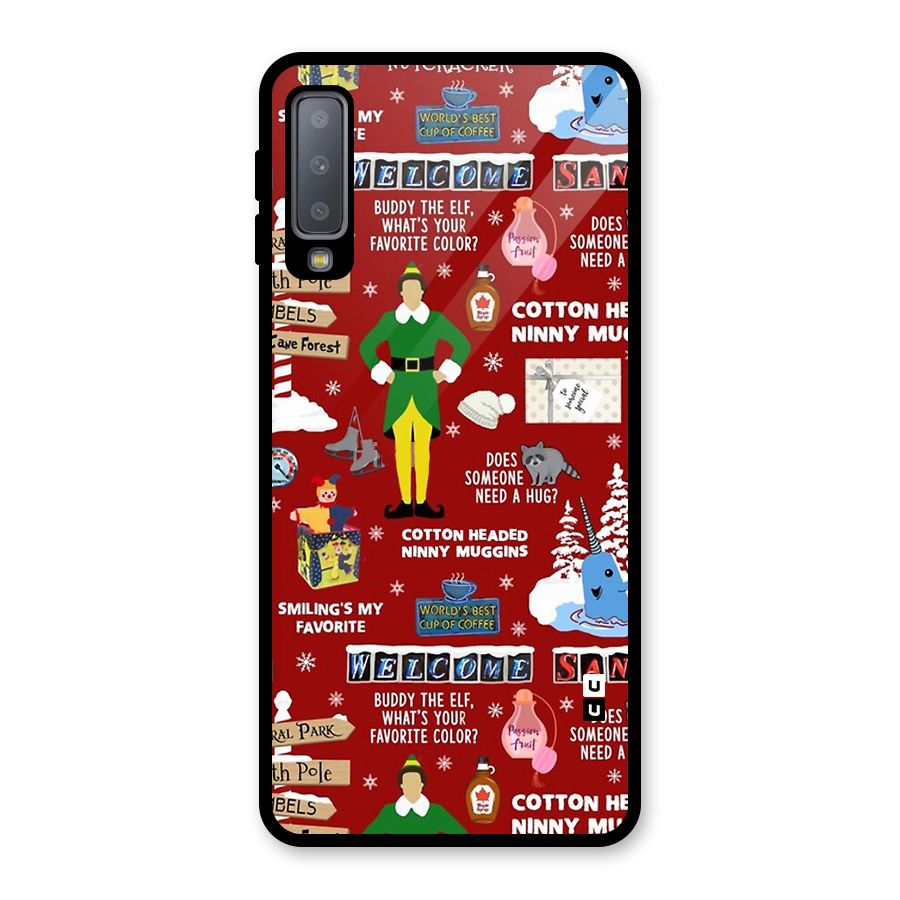 Christmas Cute Doodles Glass Back Case for Galaxy A7 (2018)