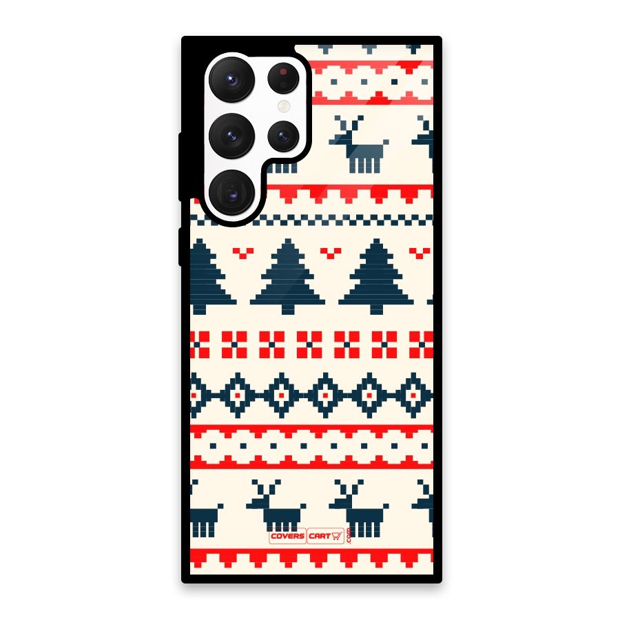 Christmas Design Pattern Glass Back Case for Galaxy S22 Ultra 5G