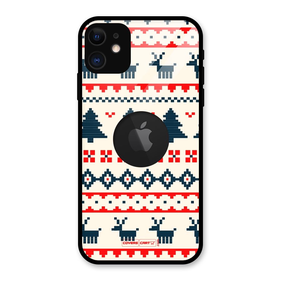 Christmas Design Pattern Glass Back Case for iPhone 11 Logo Cut