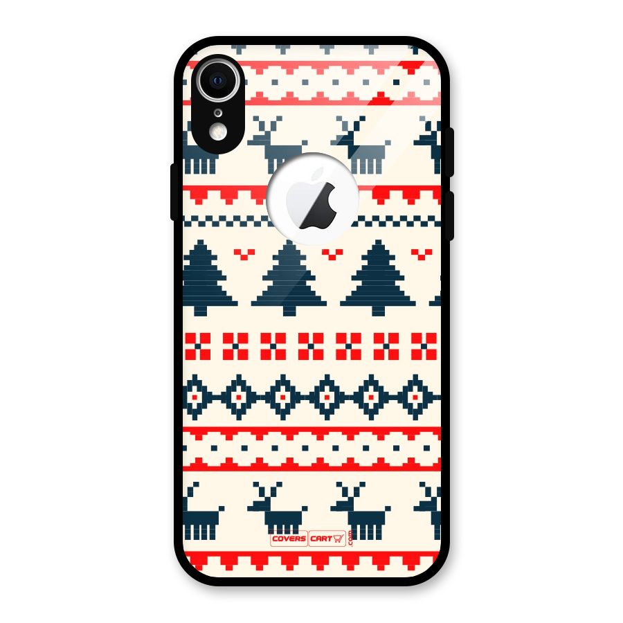 Christmas Design Pattern Glass Back Case for iPhone XR Logo Cut