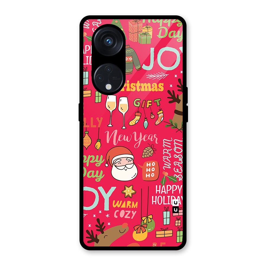 Christmas Joy Happy Day Glass Back Case for Reno8 T 5G
