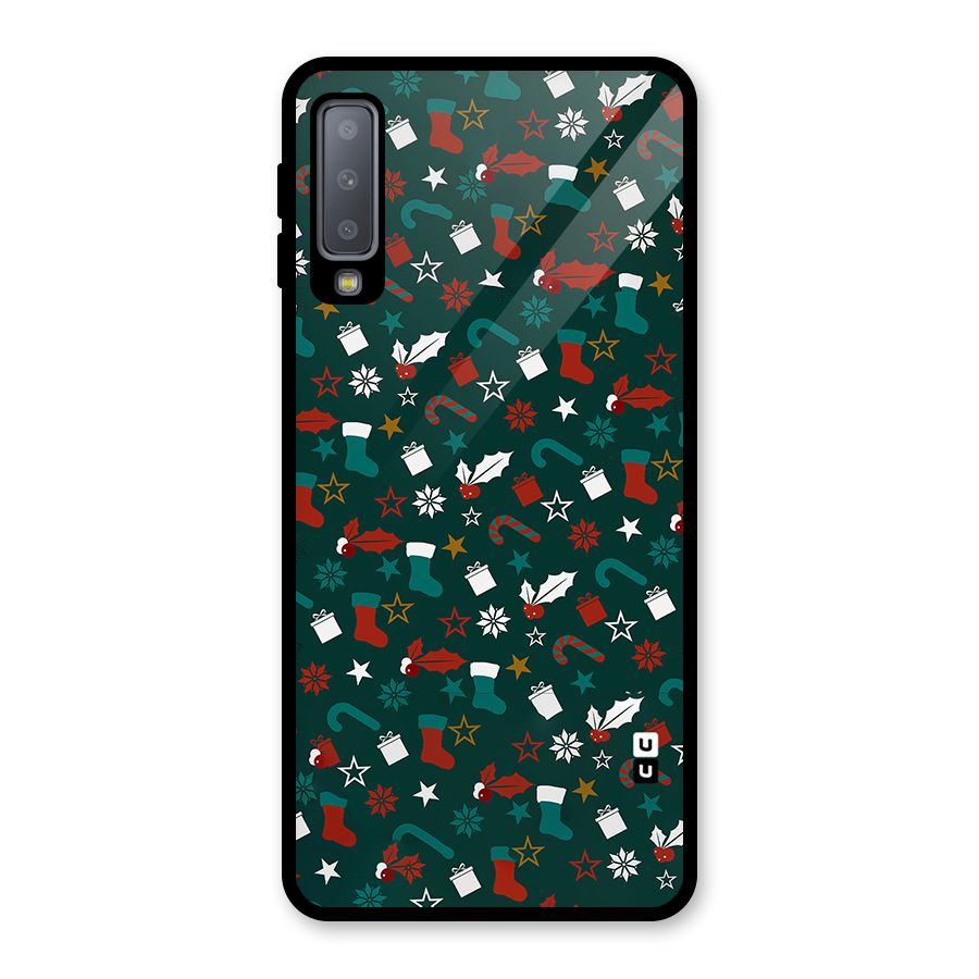 Christmas Pattern Design Glass Back Case for Galaxy A7 (2018)