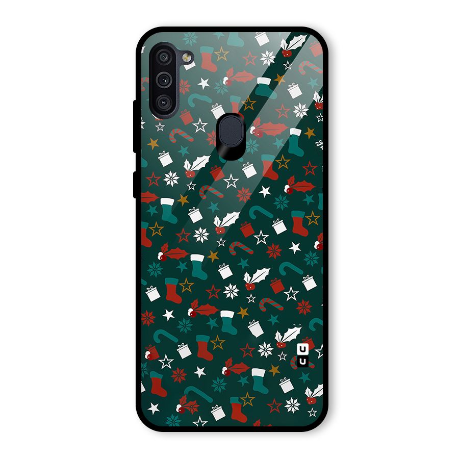 Christmas Pattern Design Glass Back Case for Galaxy M11