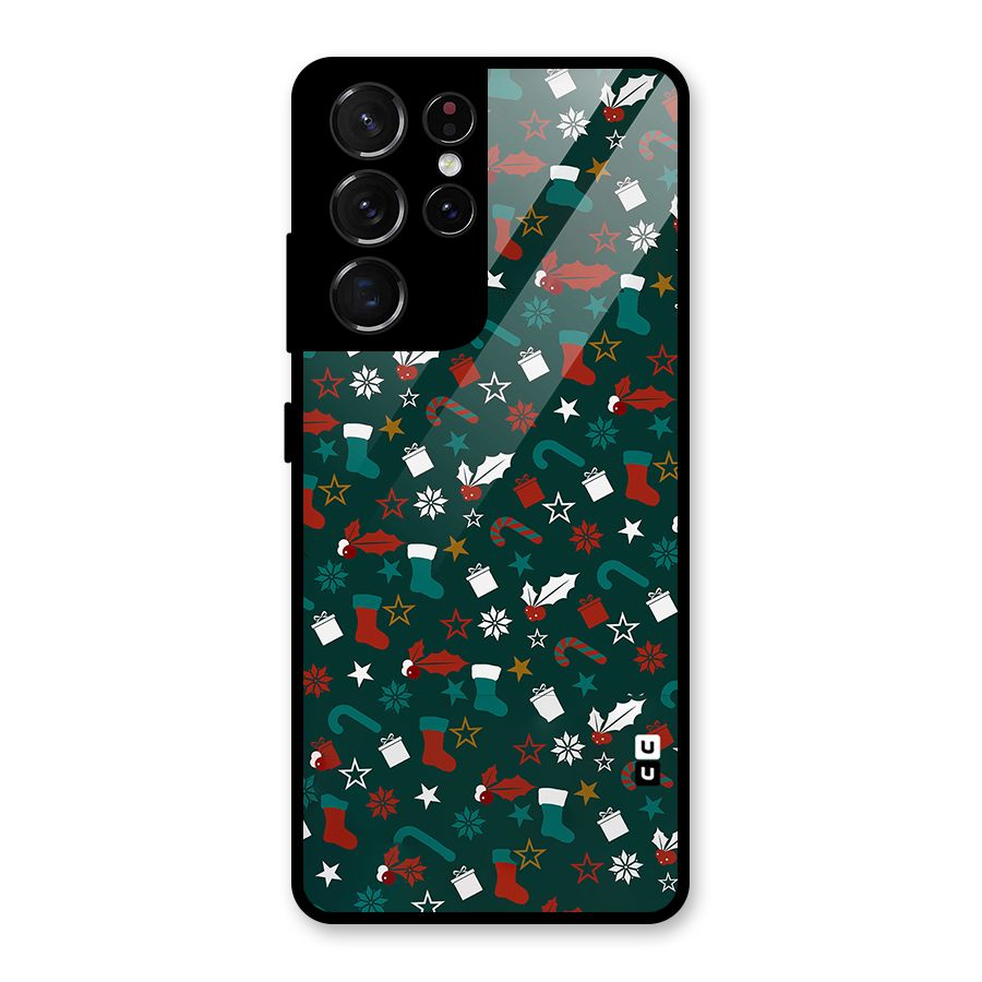 Christmas Pattern Design Glass Back Case for Galaxy S21 Ultra 5G