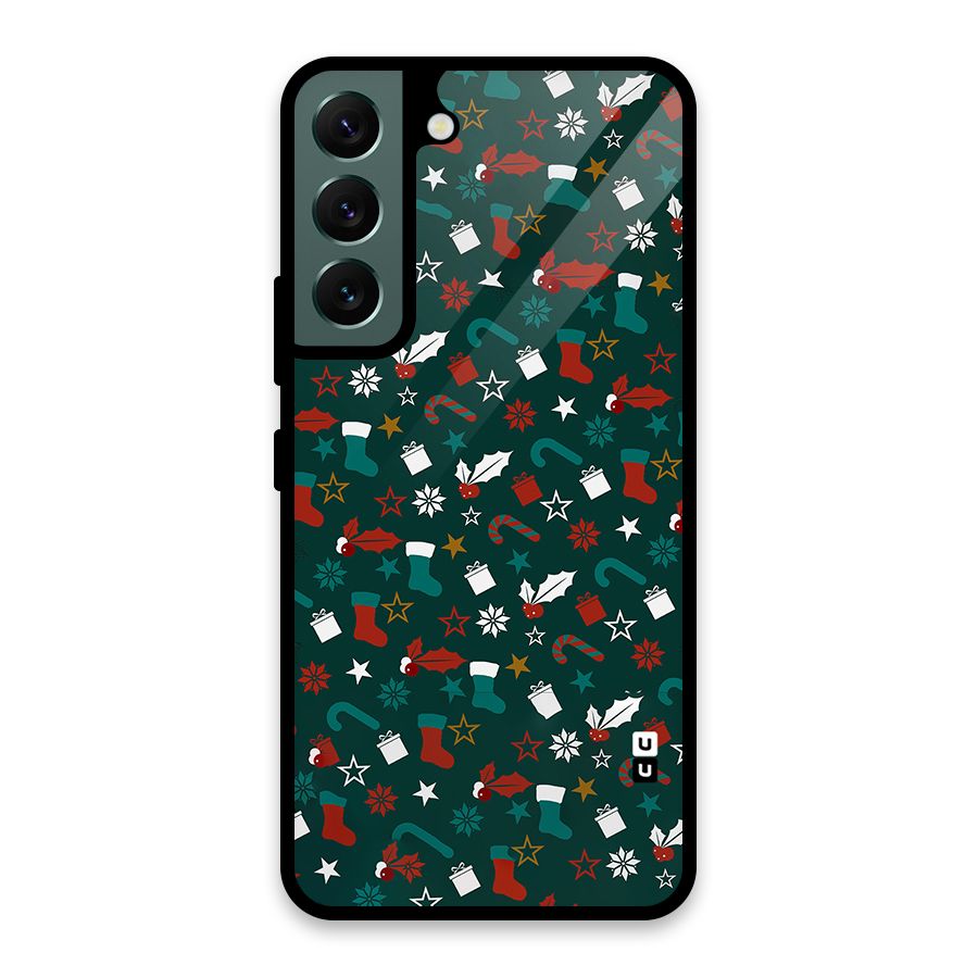 Christmas Pattern Design Glass Back Case for Galaxy S22 5G