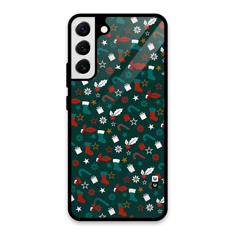 Christmas Pattern Design Glass Back Case for Galaxy S22 Plus 5G