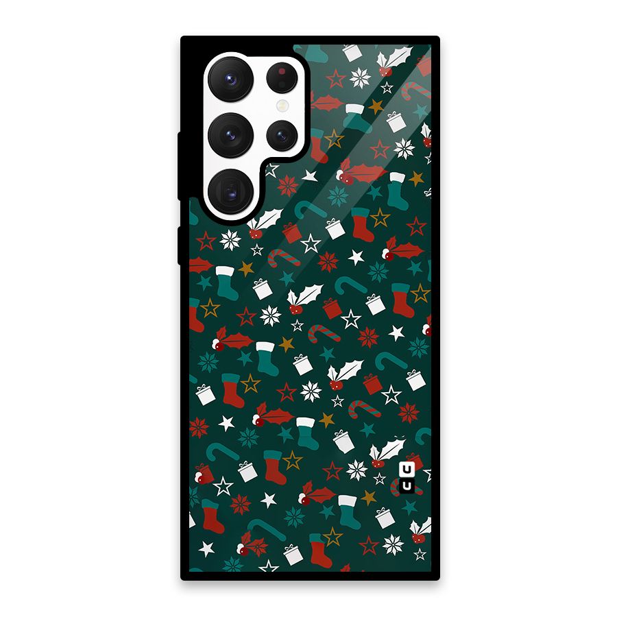 Christmas Pattern Design Glass Back Case for Galaxy S22 Ultra 5G