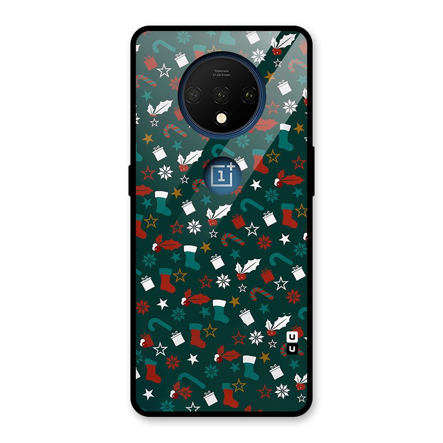 Christmas Pattern Design Glass Back Case for OnePlus 7T