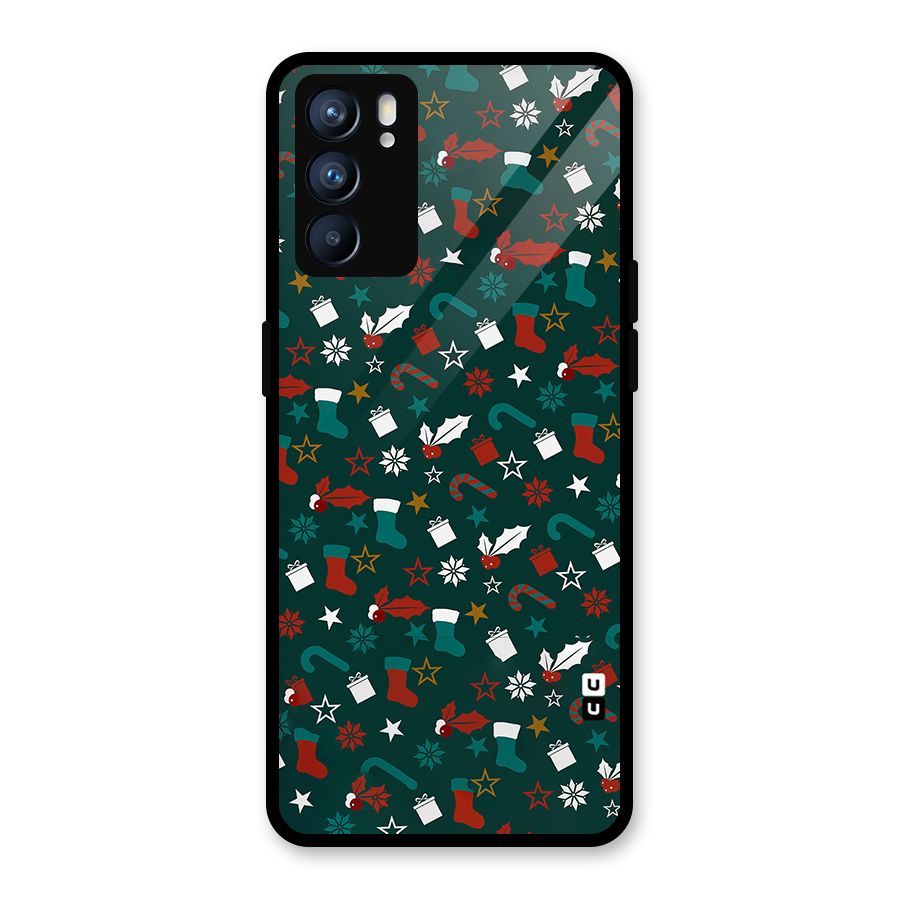 Christmas Pattern Design Glass Back Case for Oppo Reno6 5G