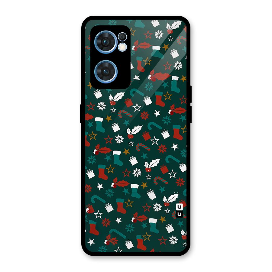 Christmas Pattern Design Glass Back Case for Oppo Reno7 5G