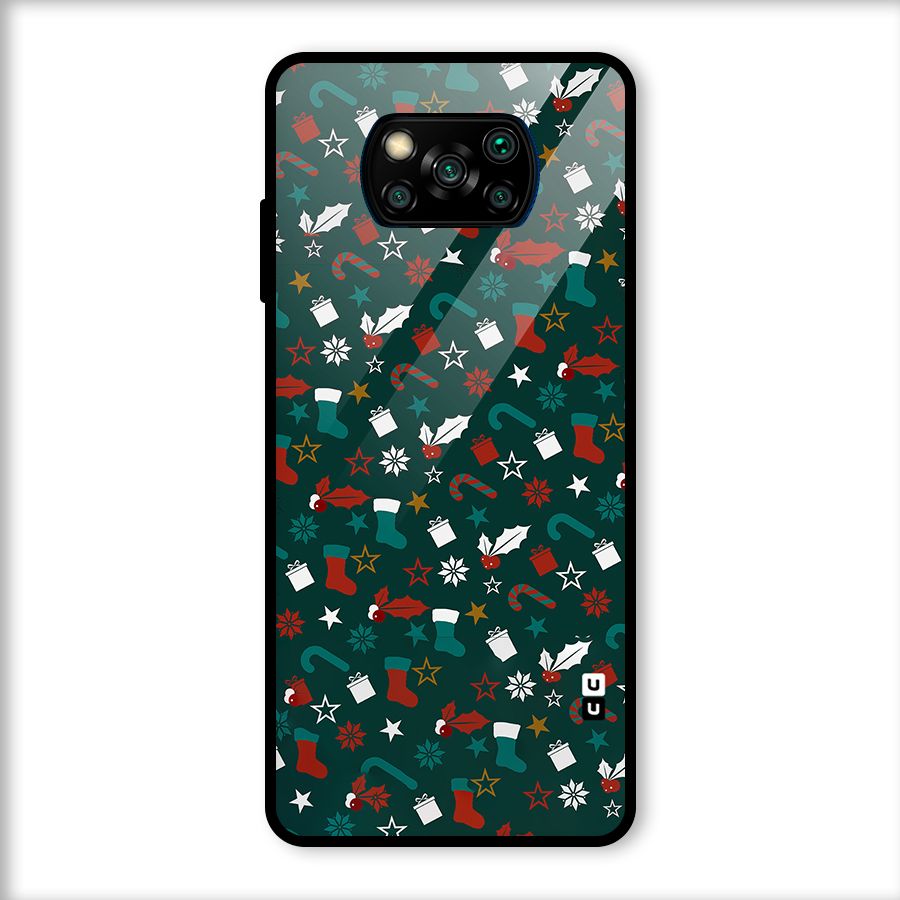 Christmas Pattern Design Glass Back Case for Poco X3