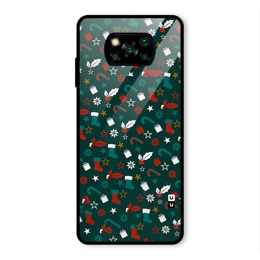 Christmas Pattern Design Glass Back Case for Poco X3 Pro